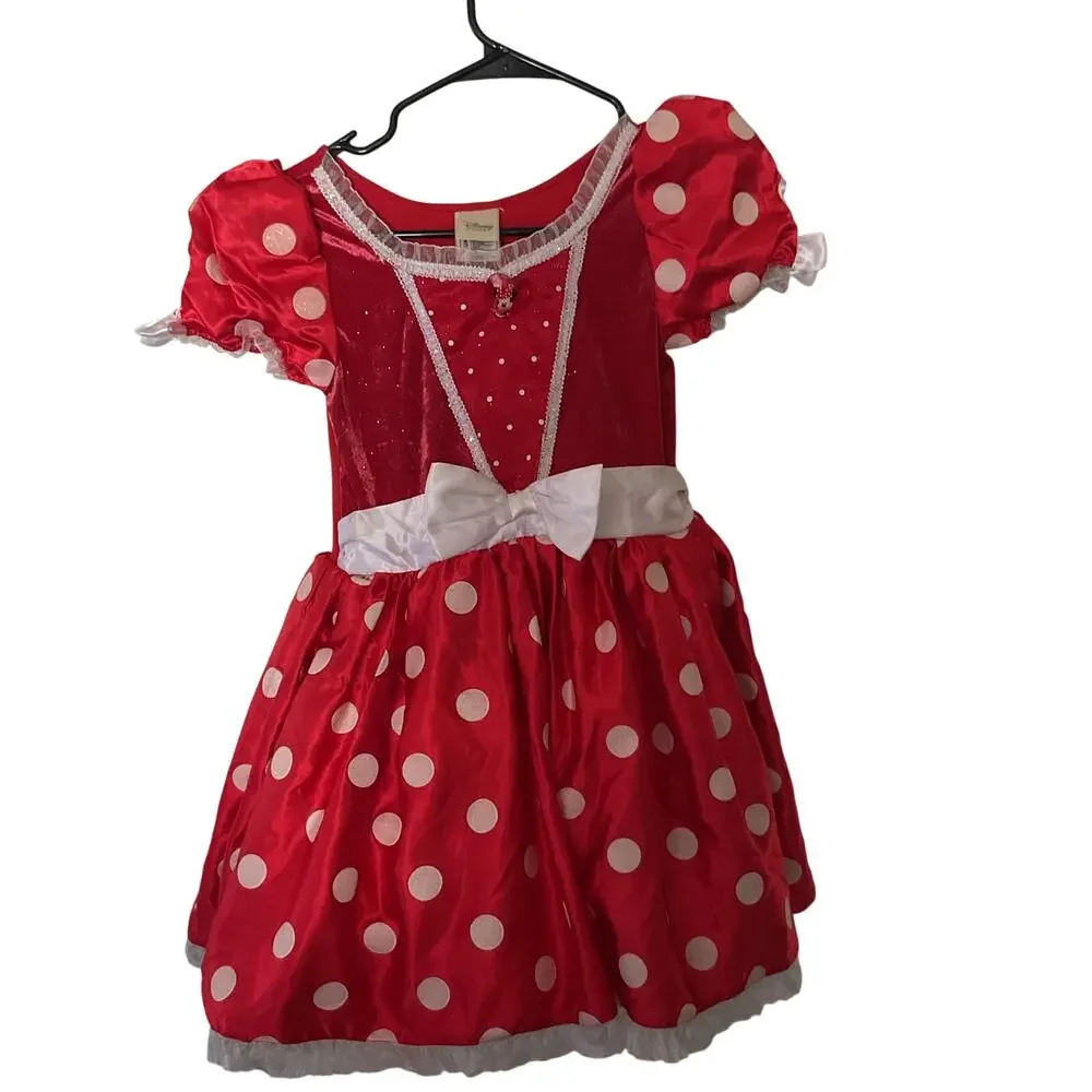Disney Store Minnie Mouse Costume Dress Girls 7/8 Red Polka Dot Halloween